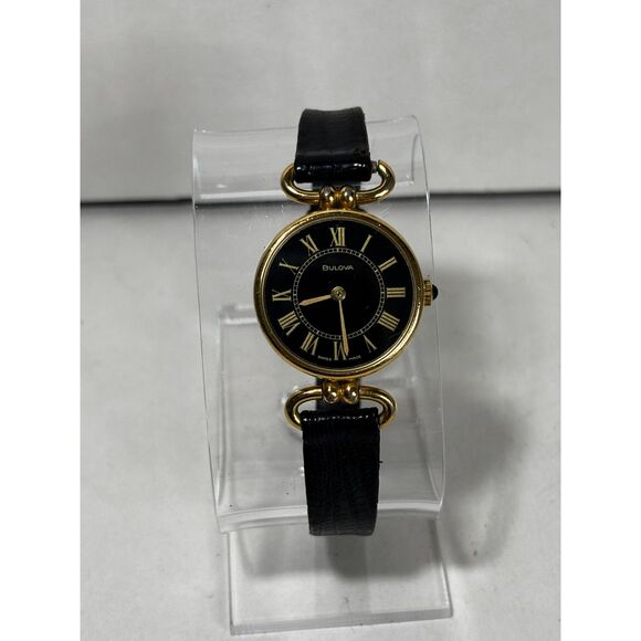 Bulova vintage 1979 black roman numeral manual wind women\'s watch, runs main image 6